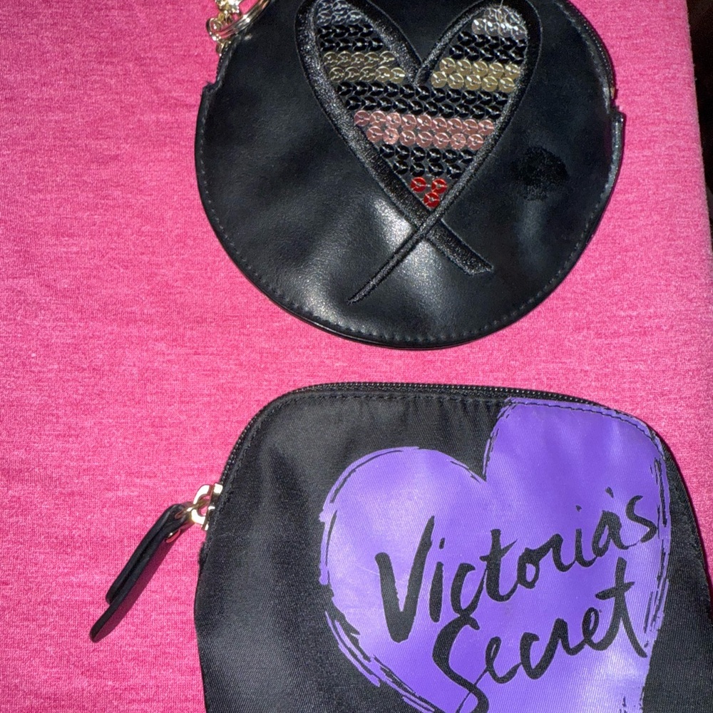 Victoria's Secret Black and Purple Heart Cosmetic Pouches